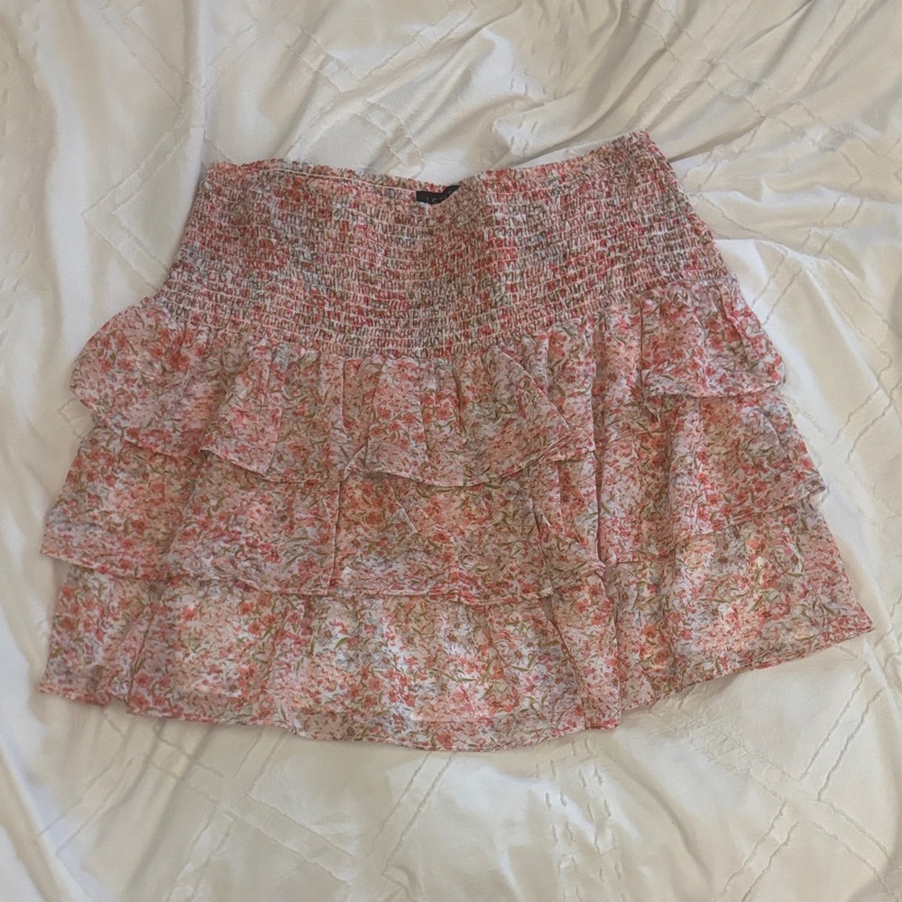 1. State Pink Floral Tiered Mini Skirt